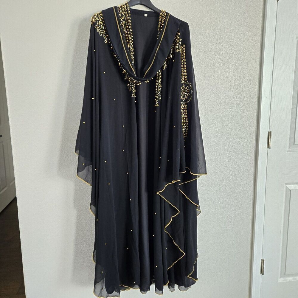 Luxury Women Black Embellished Abaya Jalabiya Jilbab Farasha